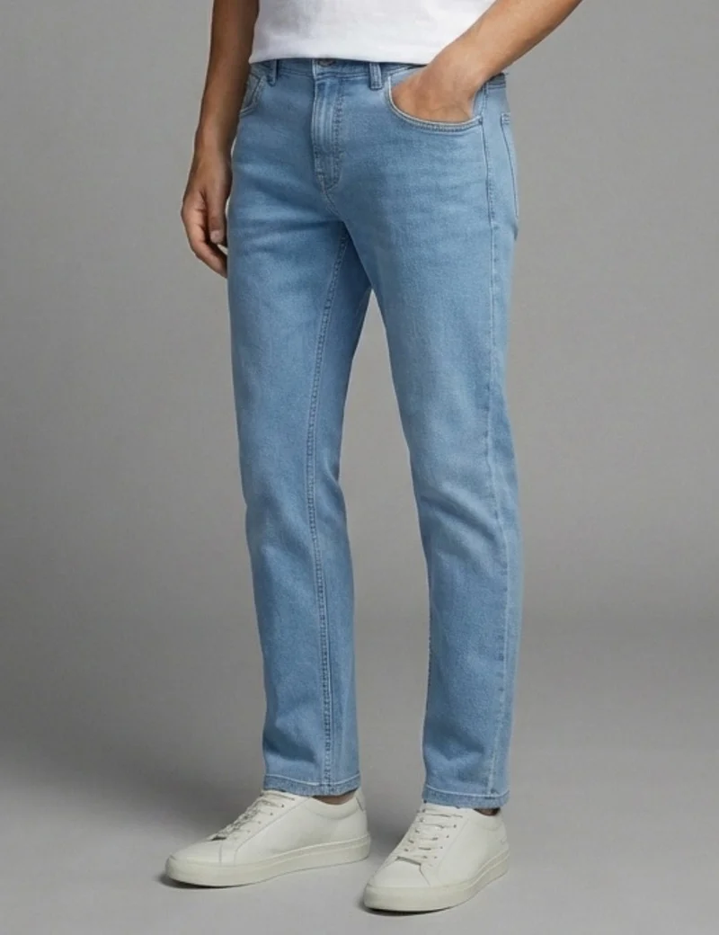 inkd Airforce Blue Men's Classic Regular Fit Jeans with 5 Pocket Styling | Mid- Rise | Soft & Stretchable for Men | Best Price UAE