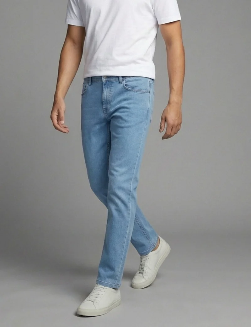 inkd Airforce Blue Men's Classic Regular Fit Jeans with 5 Pocket Styling | Mid- Rise | Soft & Stretchable for Men | Best Price UAE