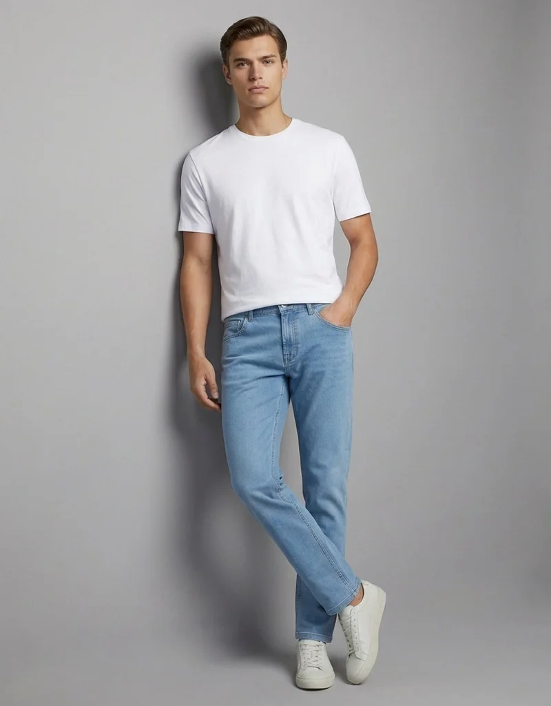 inkd Airforce Blue Men's Classic Regular Fit Jeans with 5 Pocket Styling | Mid- Rise | Soft & Stretchable for Men | Best Price UAE