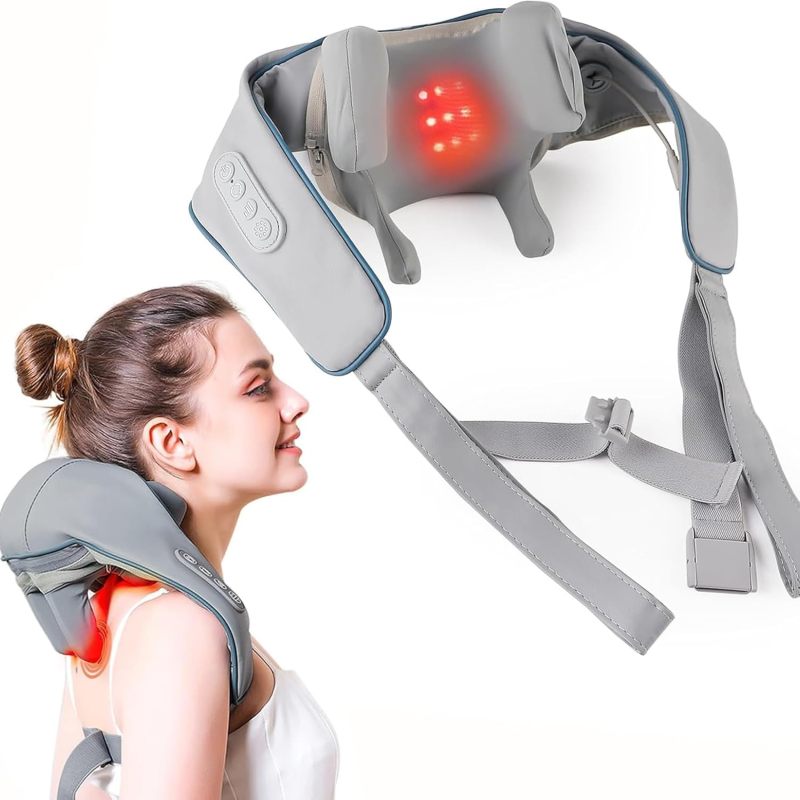 Neck Massager Grey 6D Deep Tissue Kneading - Cordless Portable Shoulder Massager for Home Office Travel Muscle Tension Relief - Image 2