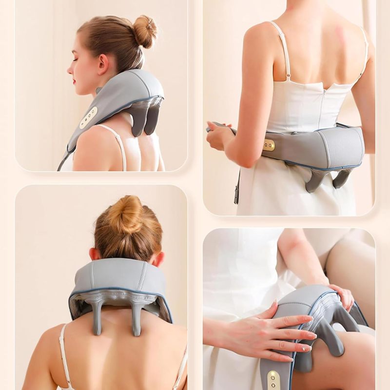 Neck Massager Grey 6D Deep Tissue Kneading - Cordless Portable Shoulder Massager for Home Office Travel Muscle Tension Relief - Image 4