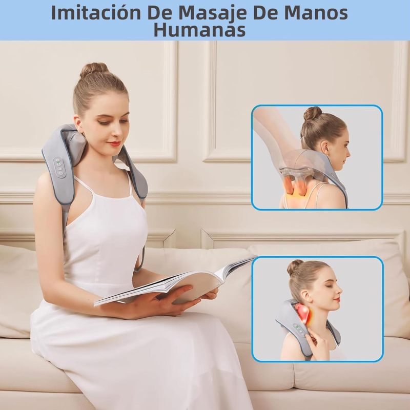 Neck Massager Grey 6D Deep Tissue Kneading - Cordless Portable Shoulder Massager for Home Office Travel Muscle Tension Relief - Image 3