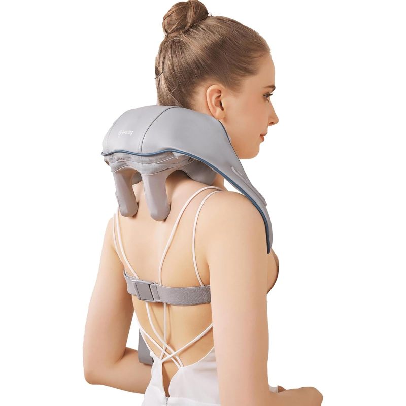 Neck Massager Grey 6D Deep Tissue Kneading - Cordless Portable Shoulder Massager for Home Office Travel Muscle Tension Relief - Image 1