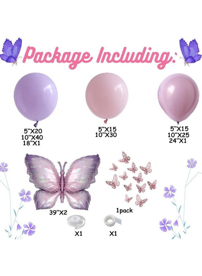 GIHOO Purple Butterfly Birthday Decorations 150pcs Lavender Butterfly Balloon Arch Garland Kit with Purple Butterfly Mylar Balloon for Baby Shower Butterfly Theme Party Decorations - Image 2