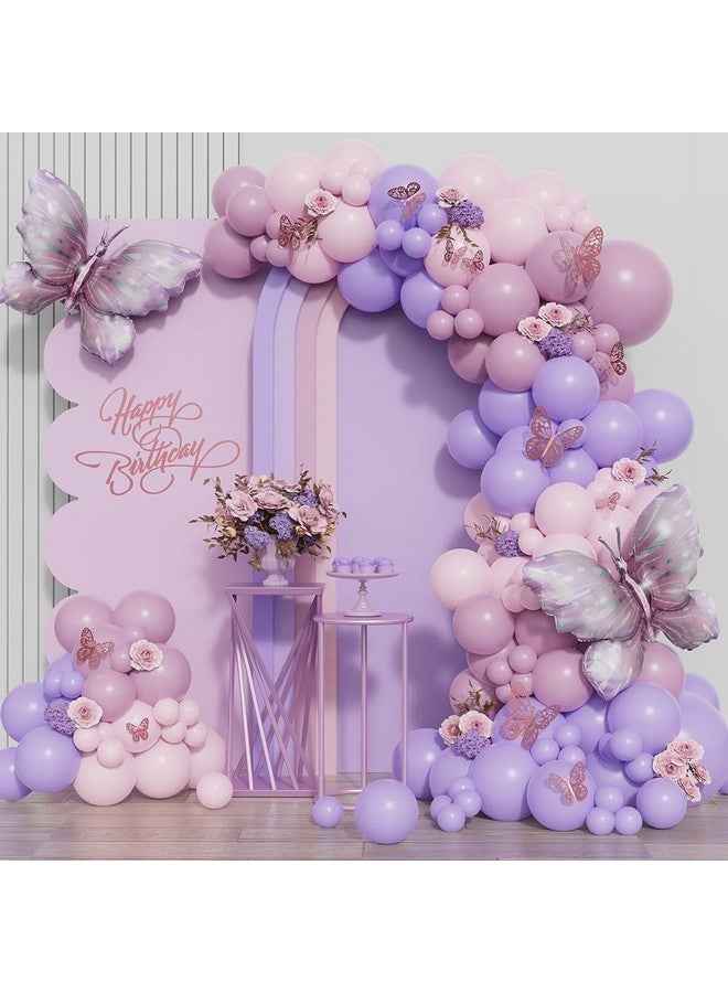 GIHOO Purple Butterfly Birthday Decorations 150pcs Lavender Butterfly Balloon Arch Garland Kit with Purple Butterfly Mylar Balloon for Baby Shower Butterfly Theme Party Decorations - Image 1