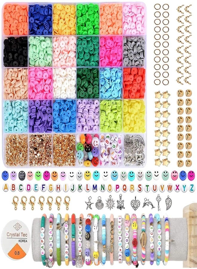 BuyLift Bracelet Making Bead Kit - 6x5 Clay Beads Set with Flat Round Spacers, Pendant Charms & DIY Supplies for Handmade Bracelets & Necklaces | Jewelry Craft Kit for Kids & Teens - Image 1