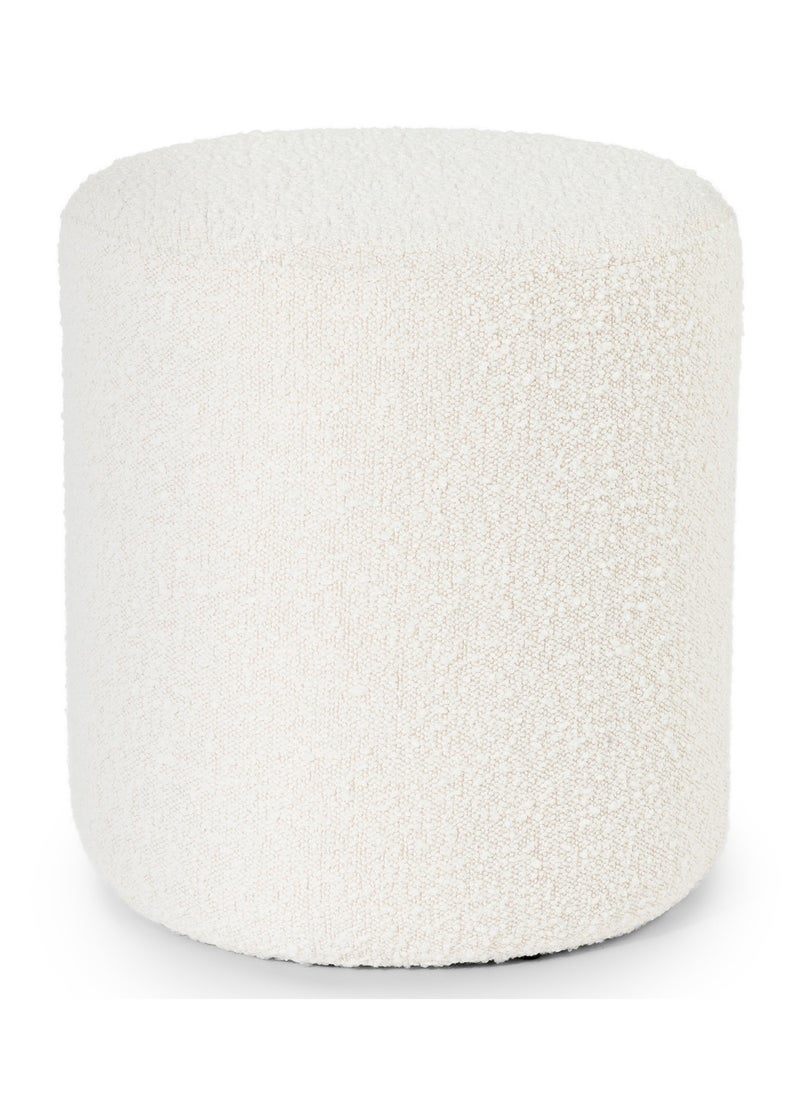 Nice Home Boucle Ivory Round Pouf Ottoman – 45x40 CM, Plush Footstool with Wooden Base, Cozy Footrest for Living Room, Bedroom & Kids Room  - Image 1