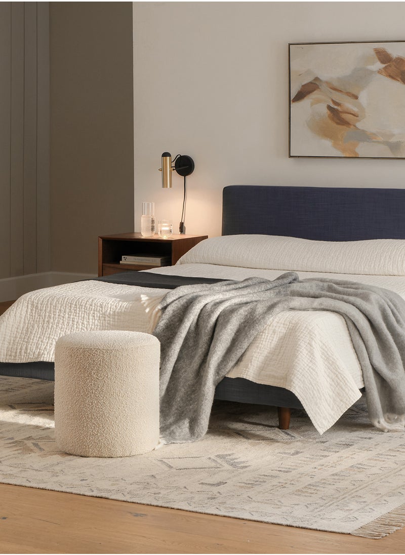 Nice Home Boucle Ivory Round Pouf Ottoman – 45x40 CM, Plush Footstool with Wooden Base, Cozy Footrest for Living Room, Bedroom & Kids Room  - Image 3