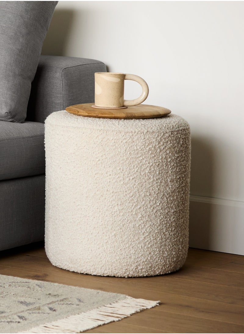 Nice Home Boucle Ivory Round Pouf Ottoman – 45x40 CM, Plush Footstool with Wooden Base, Cozy Footrest for Living Room, Bedroom & Kids Room  - Image 5