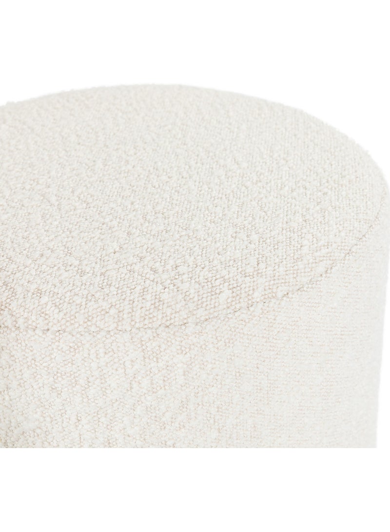 Boucle Ivory Round Pouf Ottoman – 45x40 CM, Plush Footstool with Wooden Base, Cozy Footrest for Living Room, Bedroom & Kids Room