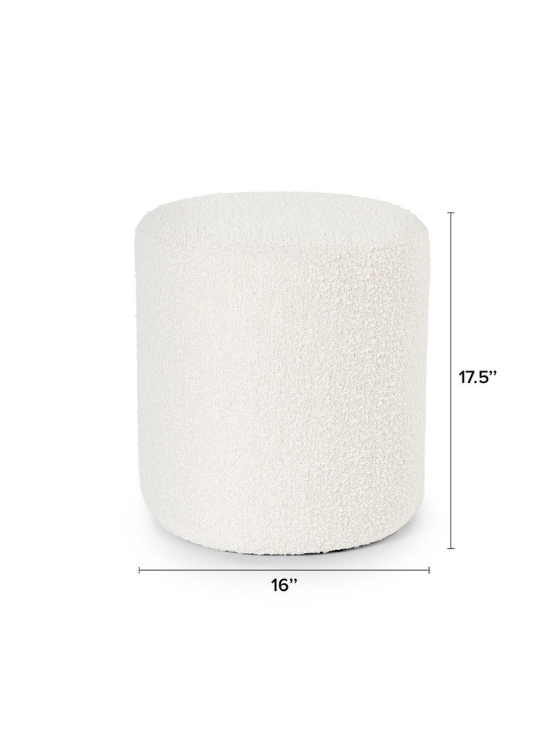 Boucle Ivory Round Pouf Ottoman – 45x40 CM, Plush Footstool with Wooden Base, Cozy Footrest for Living Room, Bedroom & Kids Room