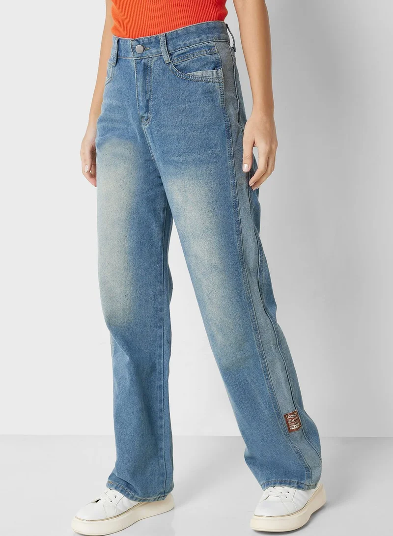 Ginger Contrast Stripe High Waist Wide Leg Jeans