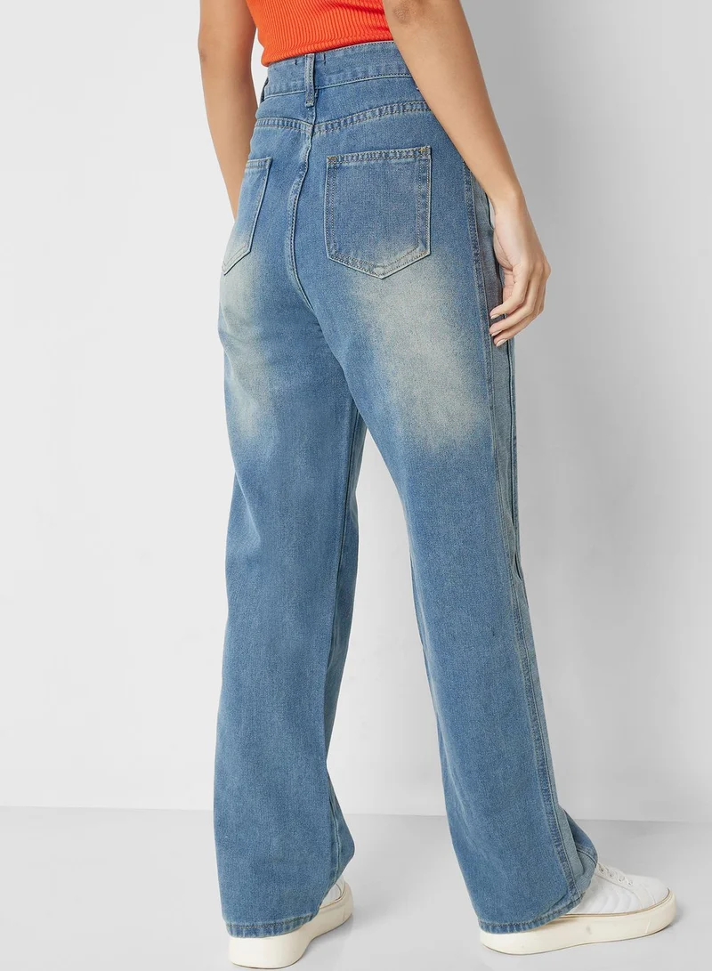 Ginger Contrast Stripe High Waist Wide Leg Jeans