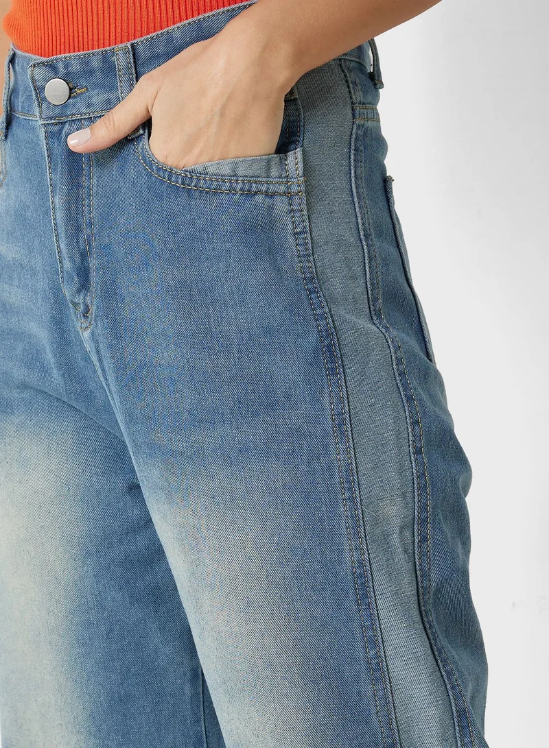 Ginger Contrast Stripe High Waist Wide Leg Jeans