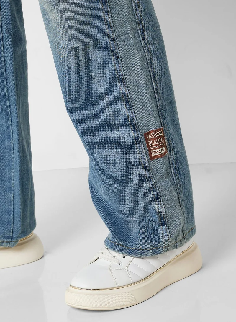 Ginger Contrast Stripe High Waist Wide Leg Jeans