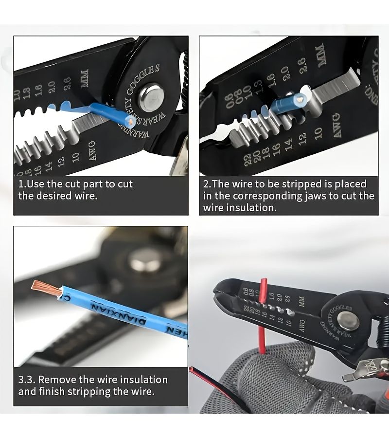 Professional Electricians Wire Stripper Pliers Industrial Grade Cutter Crimping Tool Red Handle High Carbon Steel - Image 5