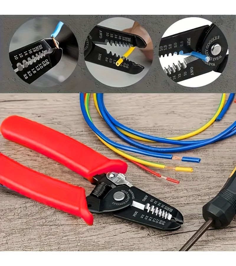 Professional Electricians Wire Stripper Pliers Industrial Grade Cutter Crimping Tool Red Handle High Carbon Steel - Image 3