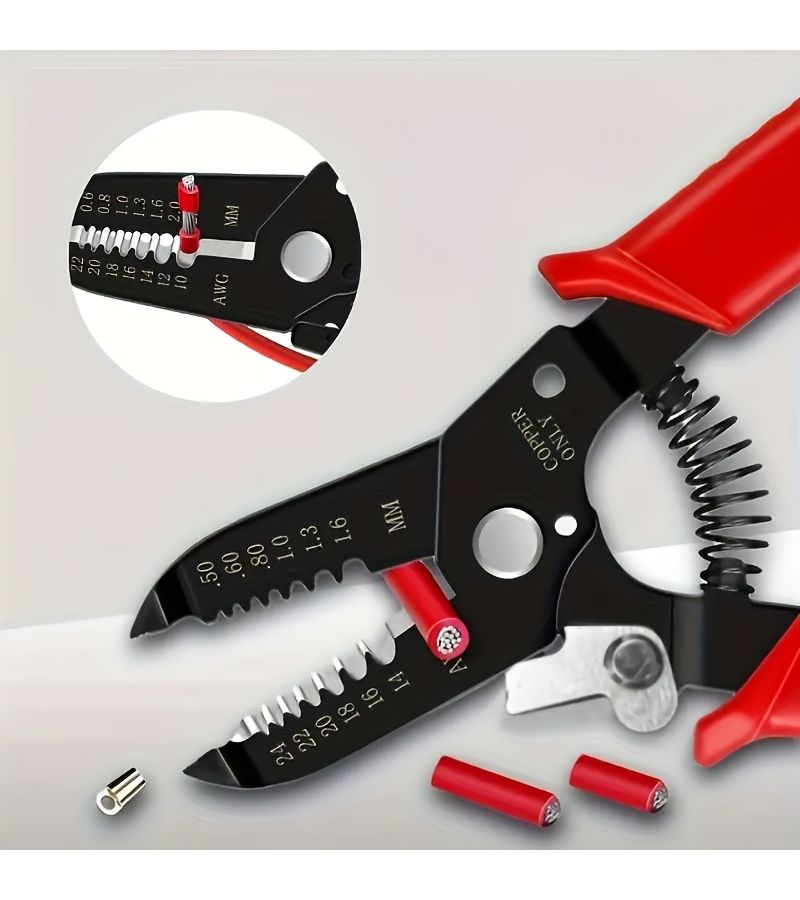 Professional Electricians Wire Stripper Pliers Industrial Grade Cutter Crimping Tool Red Handle High Carbon Steel - Image 1