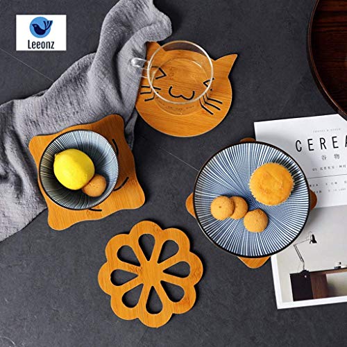 Leeonz Coasters for Drinks, Household Multifunctional Round/Square Dining Table Insulation Pad Non-Slip Placemat Bamboo Thickened Anti-Scalding Pot Bowl Plate Pad (Wood Big-Random Pattern, Set of 4) - Image 4