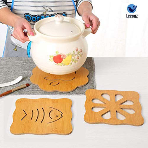 Leeonz Coasters for Drinks, Household Multifunctional Round/Square Dining Table Insulation Pad Non-Slip Placemat Bamboo Thickened Anti-Scalding Pot Bowl Plate Pad (Wood Big-Random Pattern, Set of 4) - Image 2