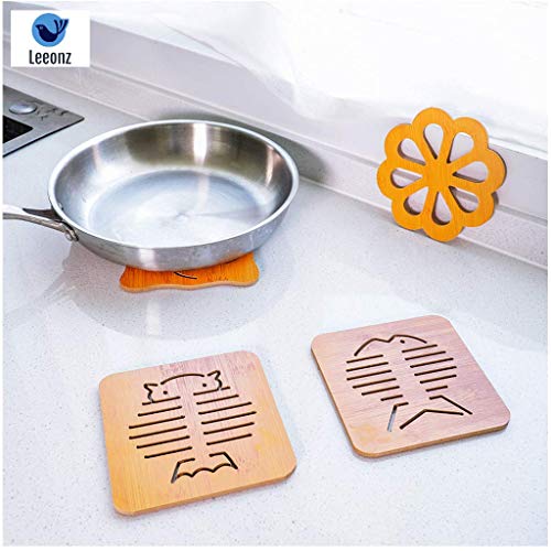 Leeonz Coasters for Drinks, Household Multifunctional Round/Square Dining Table Insulation Pad Non-Slip Placemat Bamboo Thickened Anti-Scalding Pot Bowl Plate Pad (Wood Big-Random Pattern, Set of 4) - Image 5