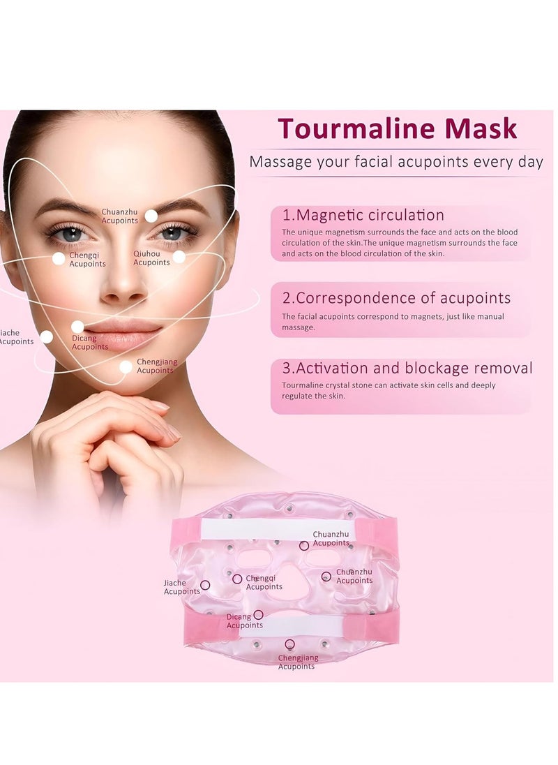 Plan A Tourmaline Magnetic Gel Massage Mask, Ice Beads Face Massage Mask, Magnetic Therapy Gel Mask, Slimming Face Massage Mask, Professional Magnetic Stone Breathable Soft Washable (Pink)  - Image 3