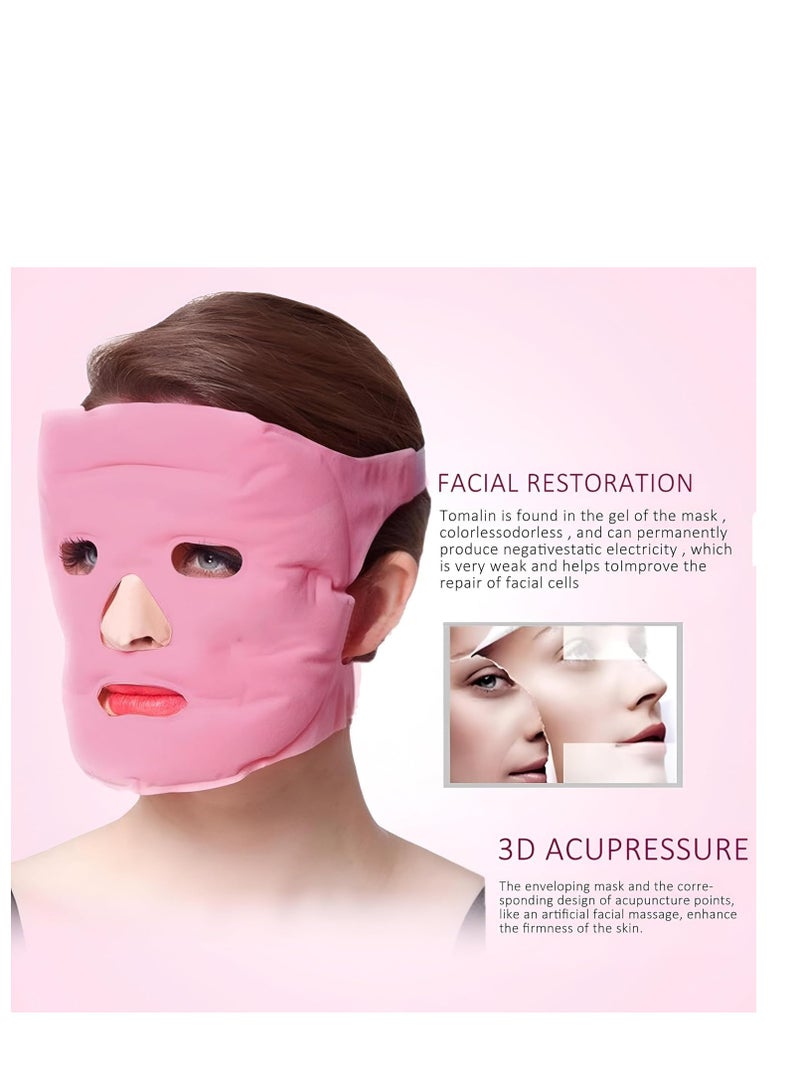 Tourmaline Magnetic Gel Massage Mask, Ice Beads Face Massage Mask, Magnetic Therapy Gel Mask, Slimming Face Massage Mask, Professional Magnetic Stone Breathable Soft Washable (Pink)