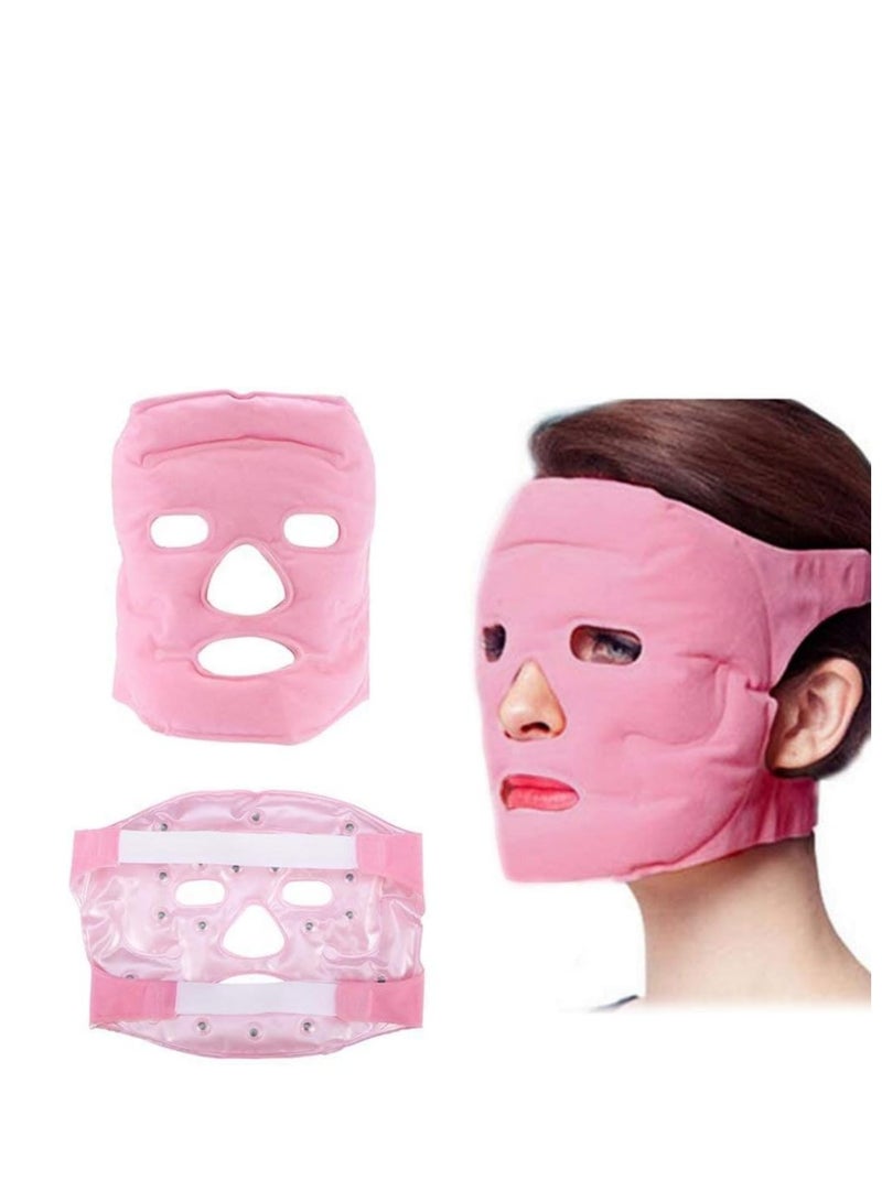 Tourmaline Magnetic Gel Massage Mask, Ice Beads Face Massage Mask, Magnetic Therapy Gel Mask, Slimming Face Massage Mask, Professional Magnetic Stone Breathable Soft Washable (Pink)