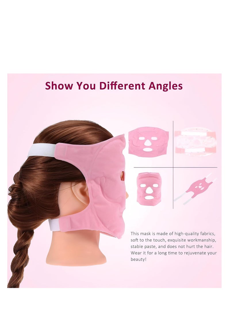 Tourmaline Magnetic Gel Massage Mask, Ice Beads Face Massage Mask, Magnetic Therapy Gel Mask, Slimming Face Massage Mask, Professional Magnetic Stone Breathable Soft Washable (Pink)