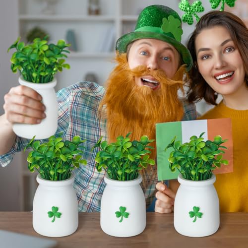 Nitial 4 Pcs St. Patrick Shamrock Vase Decor Tiered Tray Mini Floral Arrangement Tiered Tray Decor, Mini Shamrock Vase Fake Floral Branch Decorations for Spring Party Supplies Home Decoration - Image 4