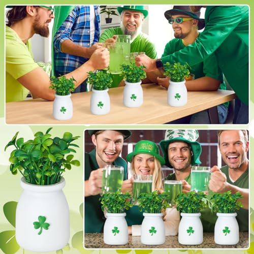 Nitial 4 Pcs St. Patrick Shamrock Vase Decor Tiered Tray Mini Floral Arrangement Tiered Tray Decor, Mini Shamrock Vase Fake Floral Branch Decorations for Spring Party Supplies Home Decoration - Image 5
