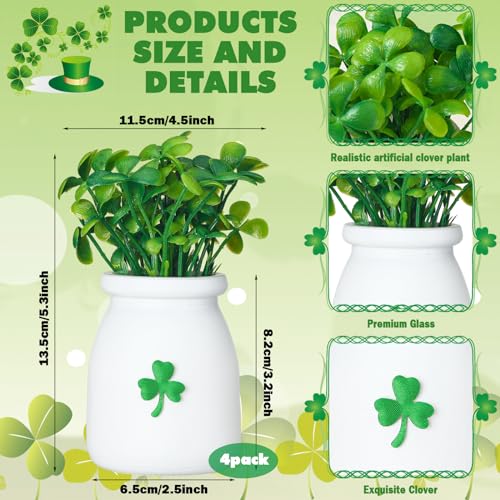 Nitial 4 Pcs St. Patrick Shamrock Vase Decor Tiered Tray Mini Floral Arrangement Tiered Tray Decor, Mini Shamrock Vase Fake Floral Branch Decorations for Spring Party Supplies Home Decoration - Image 2