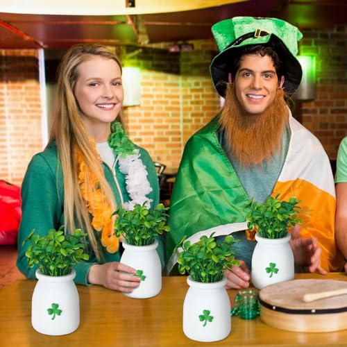 Nitial 4 Pcs St. Patrick Shamrock Vase Decor Tiered Tray Mini Floral Arrangement Tiered Tray Decor, Mini Shamrock Vase Fake Floral Branch Decorations for Spring Party Supplies Home Decoration - Image 3