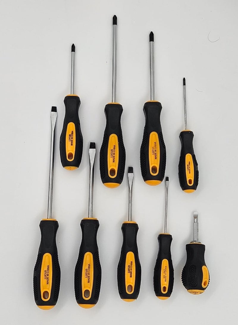 lucus Multi-Piece Screwdriver Set (9 pieces), Ergonomic Handles, Assorted Sizes - Image 1