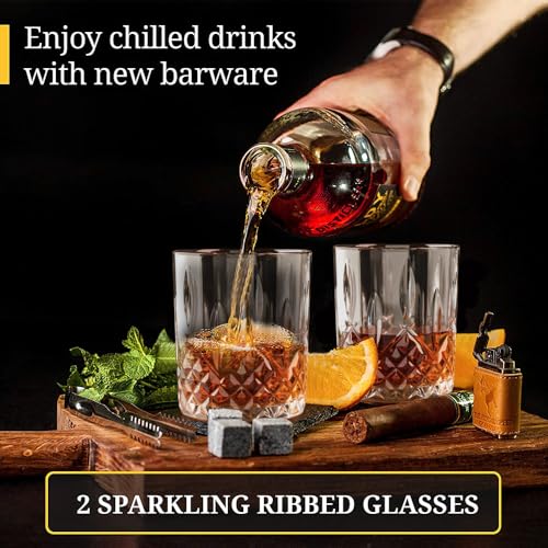 SUPERSUN Whiskey Glasses Stones Gifts Set for Men, Pack of 2, 10 oz Scotch Bourbon Glasses, 8 Chilling Rocks with Tongs Perfect for House Warming Anniversary Birthday Farewell Chritsmas Gifts for Men - Image 3