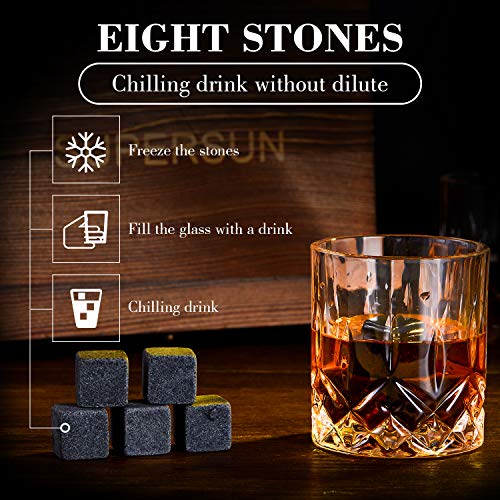 SUPERSUN Whiskey Glasses Stones Gifts Set for Men, Pack of 2, 10 oz Scotch Bourbon Glasses, 8 Chilling Rocks with Tongs Perfect for House Warming Anniversary Birthday Farewell Chritsmas Gifts for Men - Image 4