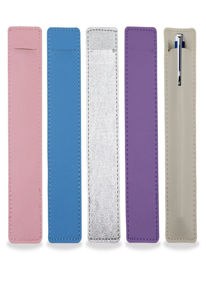 SNOMEL 5Pcs Leather Single Fountain Pen Case, Soft Pen Sleeve Pouch for Men Women, Ballpoint Pencil Protective Cover Holder for Office, Business Gift (Blue, Beige, Purple, Silver, Pink) - Image 1