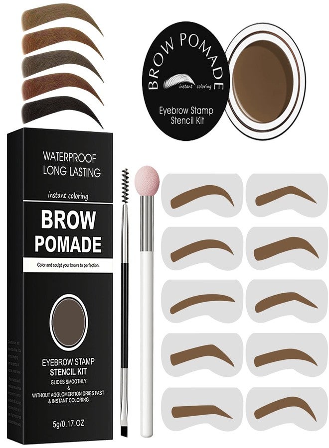 LOKFAR Eyebrow Stamp Stencil Kit - for Waterproof Eyebrows Makeup, Brow Stamp Trio Kit with Sponge Applicator, Dual-ended Brow Brush, 10 Eyebrow Stencils, Waterproof Eyebrow Pomade (Light Brown) - Image 1