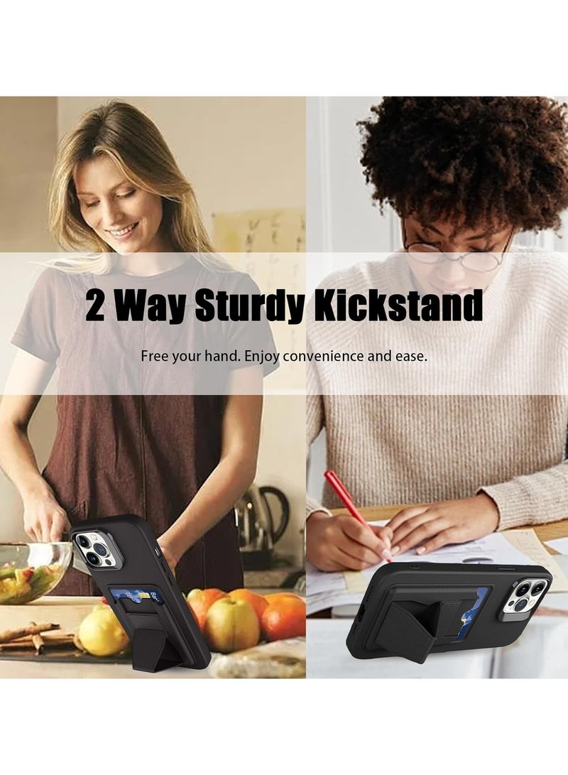 دوسالا حافظة بطاقات جلدية متوافقة مع آيفون 15 برو ماكس 6.7 بوصة، حماية ضد الصدمات مع تخزين للبطاقات و قاعدة للهاتف (أسود) - Image 5