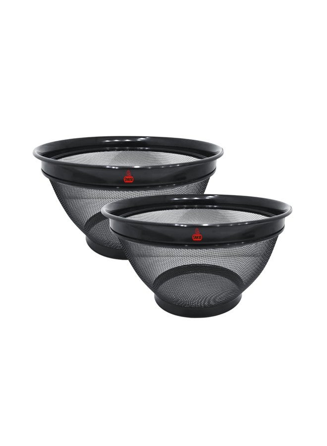 SNKM® - Stainless Steel Round Colander Fine Mesh Strainer Kitchen Storage Basket for Washing Rice, Dal, Noodle, Pasta, Fruits & Vegetables Multipurpose Use Dishwasher Safe - Black, 28cm, Pack of 2 - Image 1