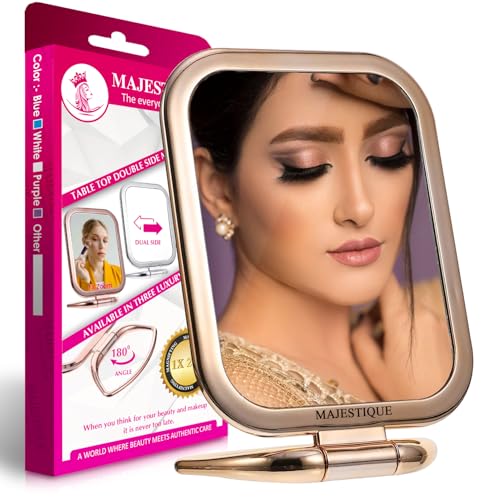 MAJESTIQUE Tabletop Mount Double Side Makeup Mirror, 1X/20X Square Zoom Mirror, Vanity Mirror with Stand for Desk Table Camping Travel, 180 Degree Ratation - Color May Vary - Image 1