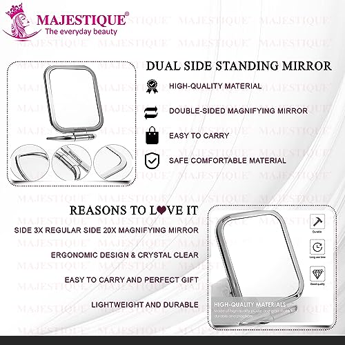MAJESTIQUE Tabletop Mount Double Side Makeup Mirror, 1X/20X Square Zoom Mirror, Vanity Mirror with Stand for Desk Table Camping Travel, 180 Degree Ratation - Color May Vary - Image 3