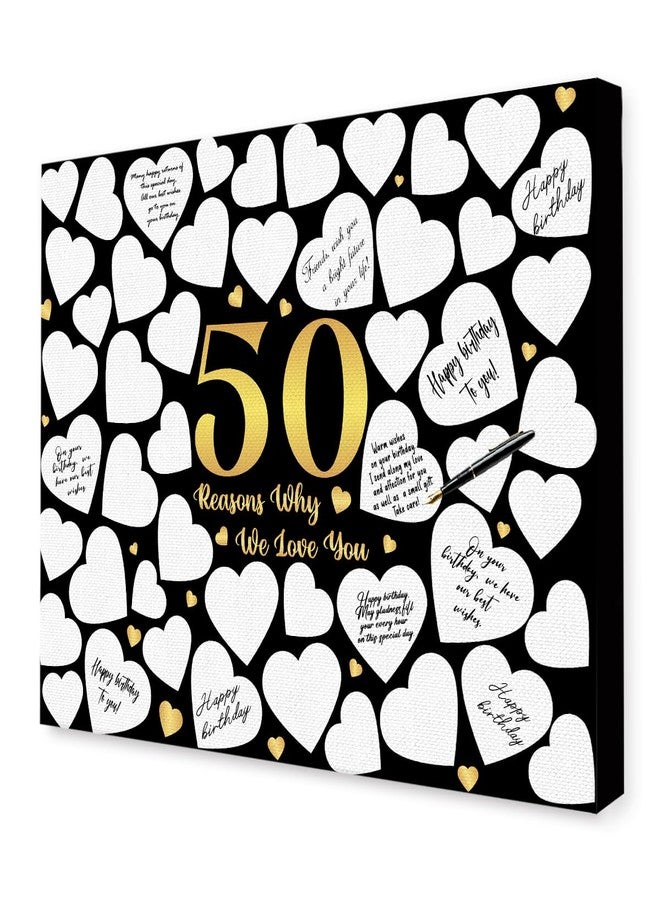 OTINGQD 50th Birthday Gifts for Women Men,50th Birthday Party Anniversary Decorations,Guest Book Alternative,50 Reasons Why We Love You Birthday Canvas Wall Art - Image 1