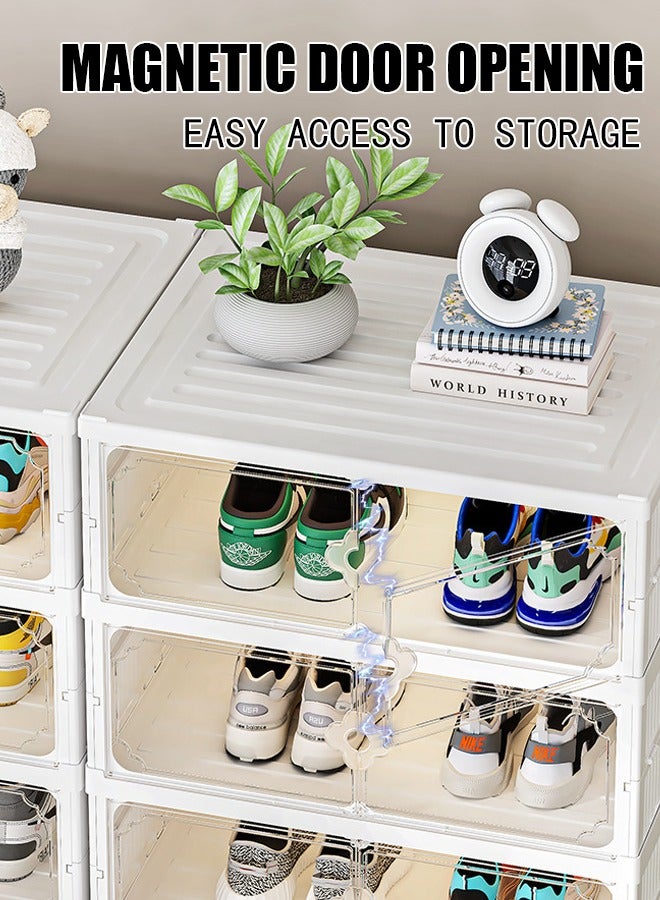 Generic No-installation folding shoe box, double-row plastic shoe cabinet, transparent magnetic door, shoe long and short boot storage box, creative shoe rack - Image 3