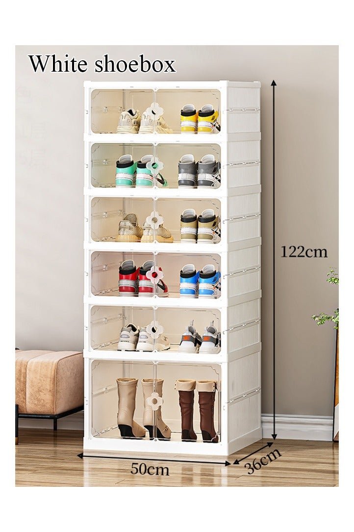 Generic No-installation folding shoe box, double-row plastic shoe cabinet, transparent magnetic door, shoe long and short boot storage box, creative shoe rack - Image 1