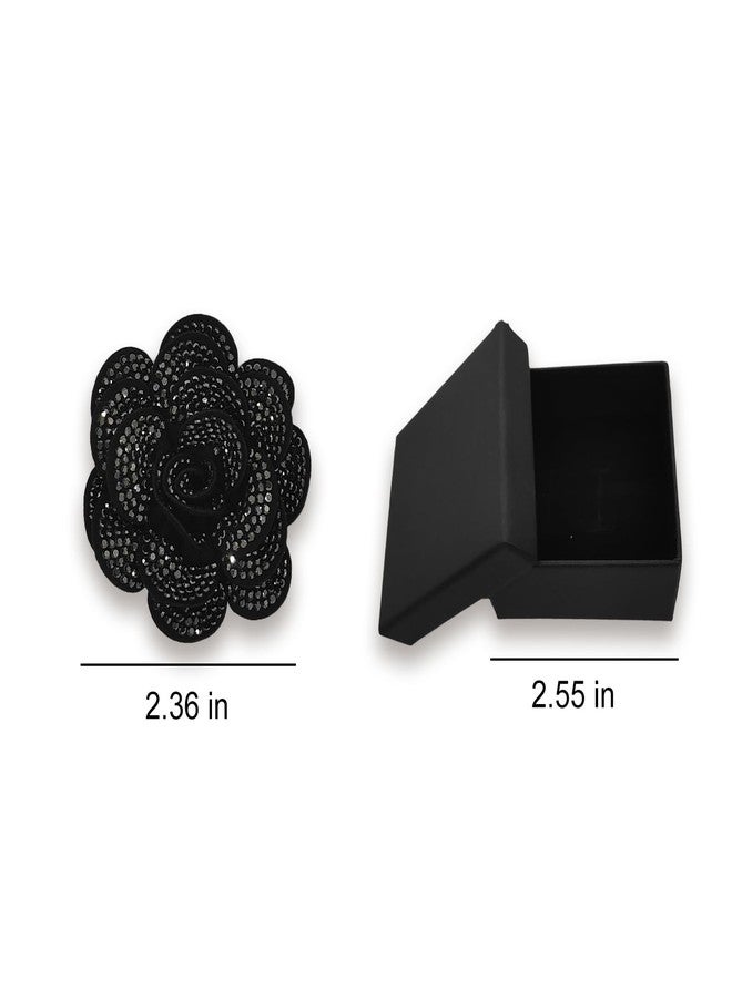 KGCGJVB Flower Brooch Black Rhinestone Rose Lapel Pins for Women Crystal Floral Brooches Pin for Dress Corsage Party Wedding Birthday Elegant Jewel Pins for Fashion Look with Box - Image 2