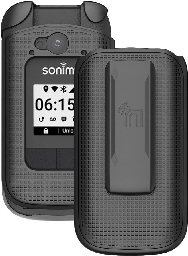 نيكيد سيل فون جراب بمشبك لهاتف Sonim XP3 Plus 4G القابل للطي، وغطاء Nakedcellphone الصلب النحيف، وحامل حزام الخصر [دوار/بسقاطة] لهاتف XP3plus (موديل XP3900، عام 2021) - أسود - Image 1