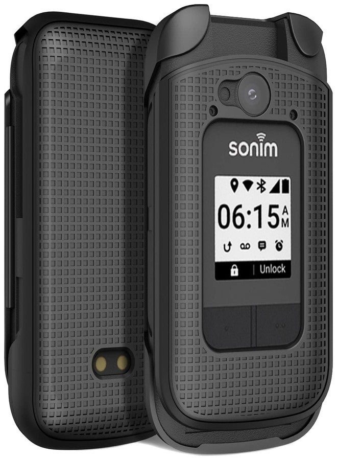 نيكيد سيل فون جراب بمشبك لهاتف Sonim XP3 Plus 4G القابل للطي، وغطاء Nakedcellphone الصلب النحيف، وحامل حزام الخصر [دوار/بسقاطة] لهاتف XP3plus (موديل XP3900، عام 2021) - أسود - Image 4