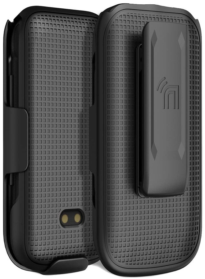 نيكيد سيل فون جراب بمشبك لهاتف Sonim XP3 Plus 4G القابل للطي، وغطاء Nakedcellphone الصلب النحيف، وحامل حزام الخصر [دوار/بسقاطة] لهاتف XP3plus (موديل XP3900، عام 2021) - أسود - Image 3