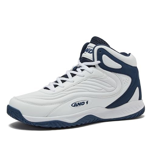 AND1 Pulse 3.0 Basketball Shoes for Men, Indoor or Outdoor, Street or Court Basketball Sneakers Men - Black, Red, or White - White/Dark Blue, 13 Medium - Image 1